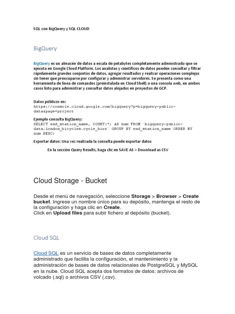 Introducción a SQL en BigQuery y Cloud SQL | PDF | SQL | Computación en ...