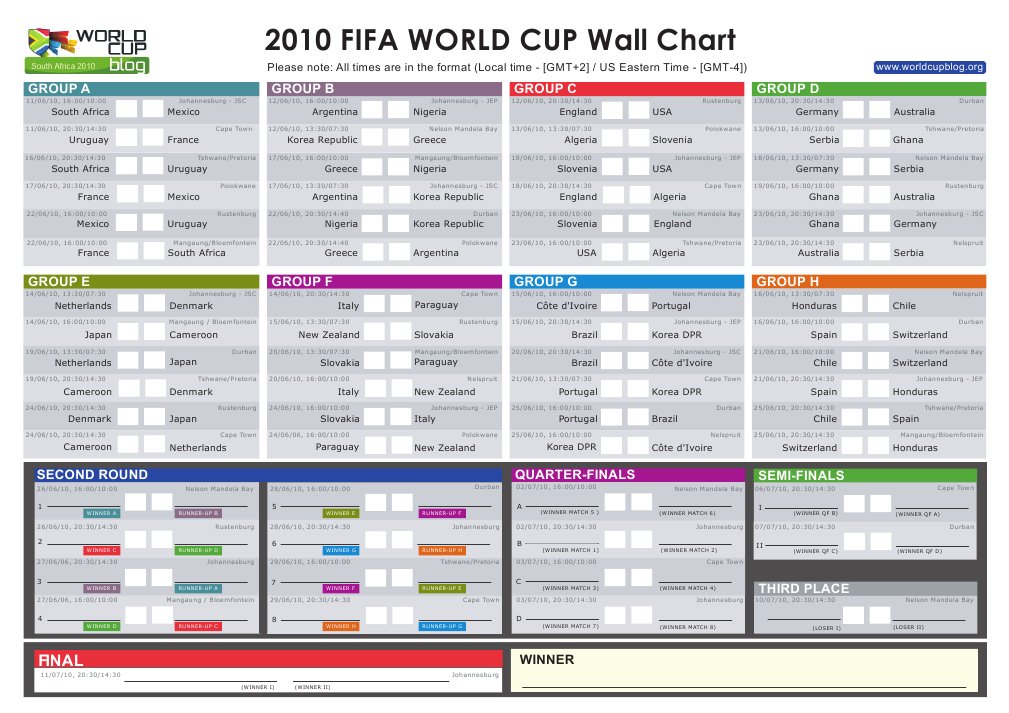 2010 FIFA World Cup Fixtures Chart | PDF | International Association ...