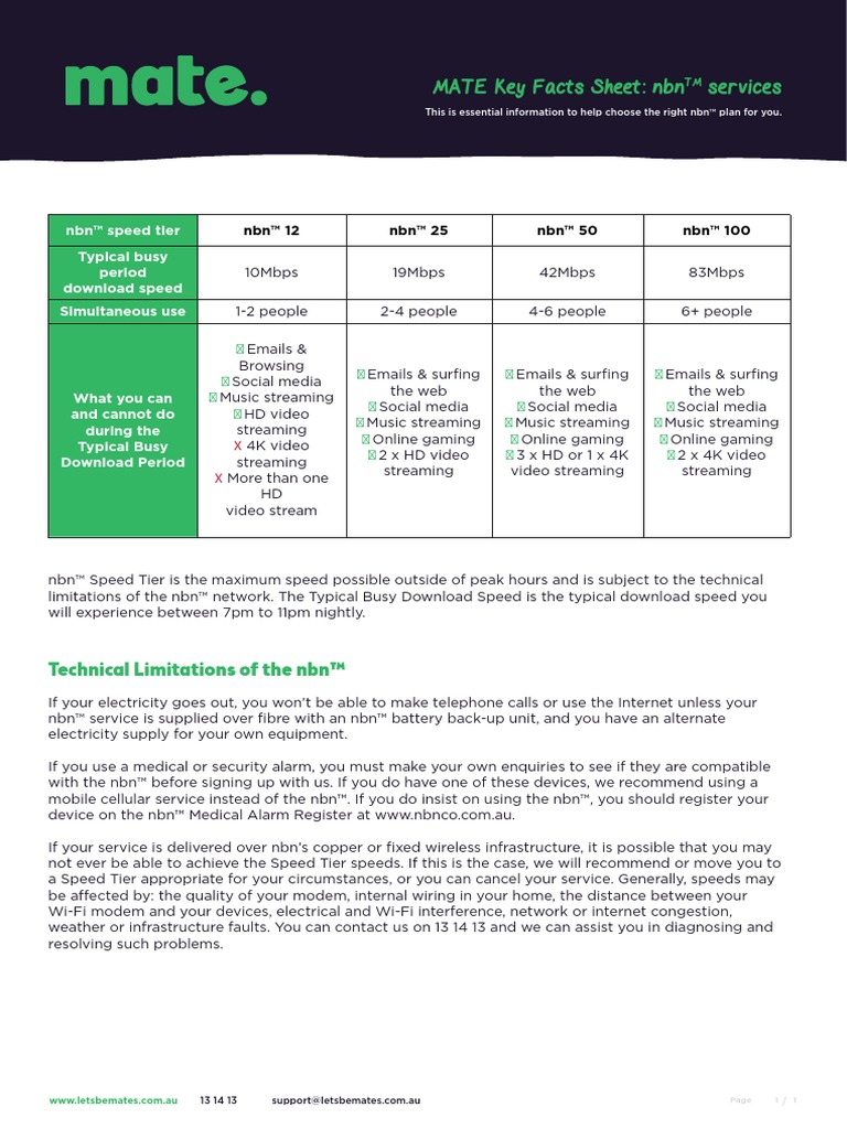 MATE NBN™ Key Facts Sheet PDF Streaming Media Wi Fi