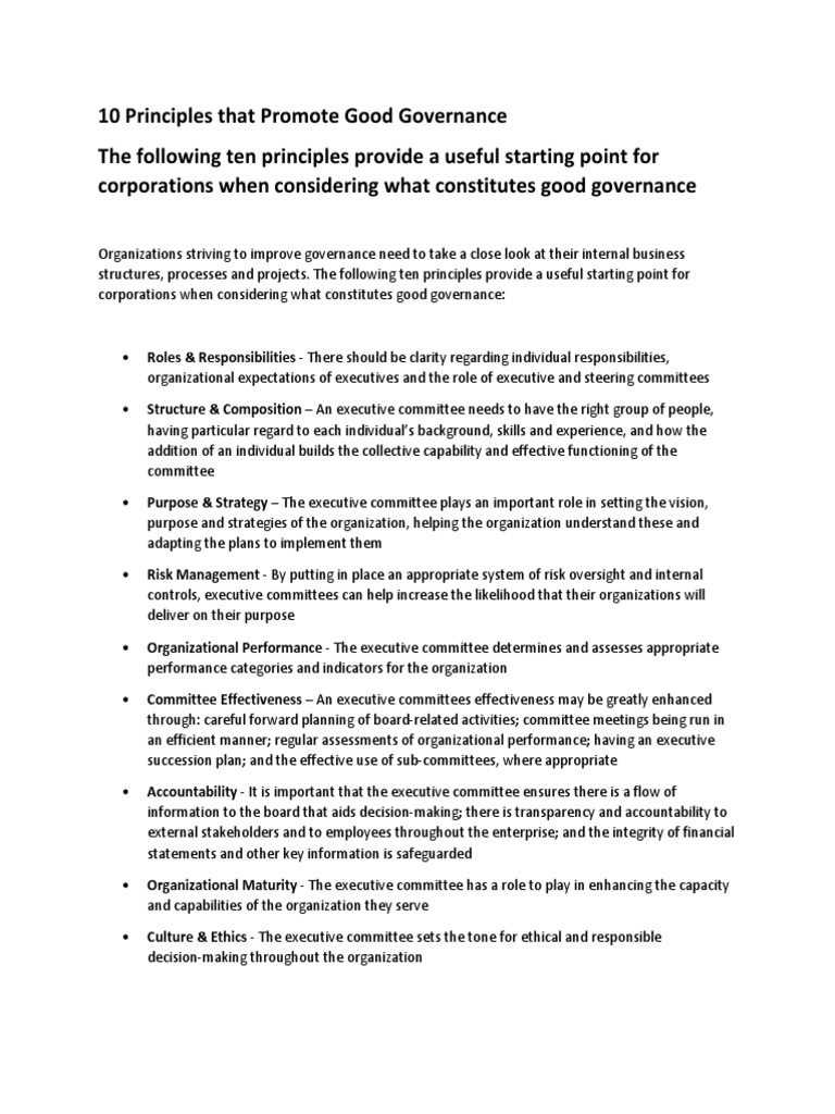 Ten Principles of Good Governance: A Framework for Effective Corporate ...