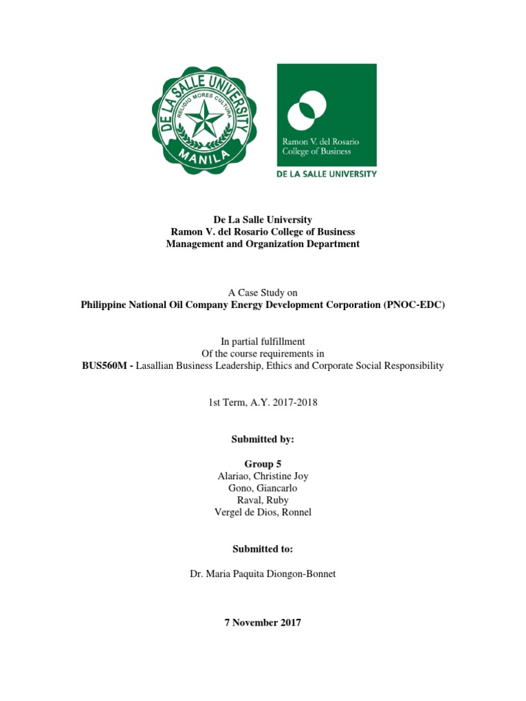 Case Study PNOC EDC (Critique) (Group 5) PDF Corporate Social