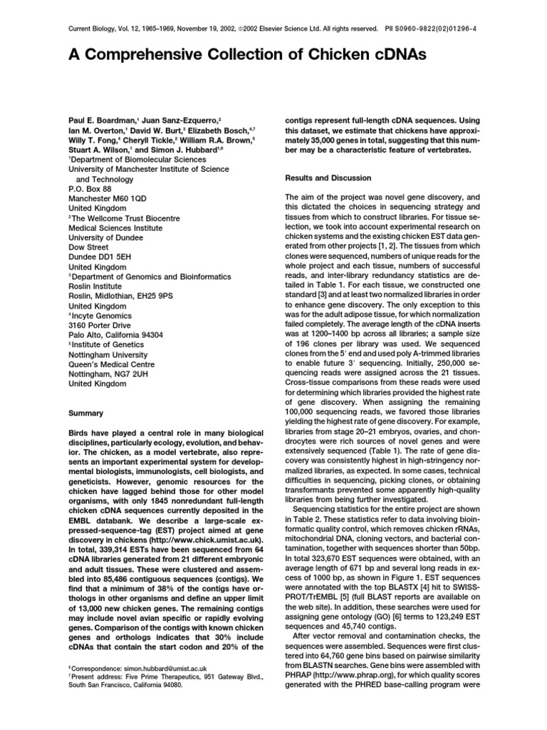 Chicken cDNA Gene Discovery Project | PDF | Dna Sequencing ...