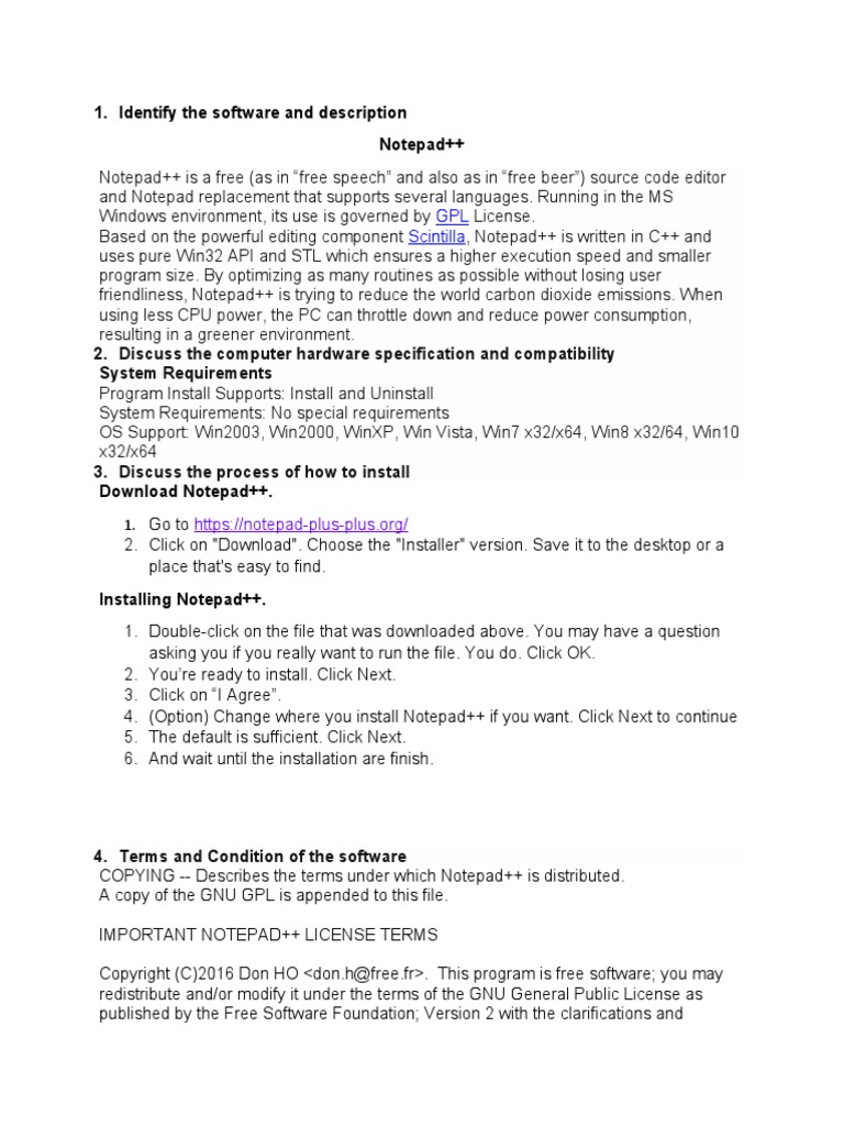 Identify The Software and Description Notepad++ | PDF | Free Software ...