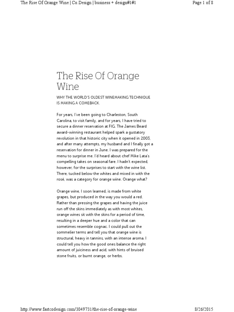 Case Study The Rise of Orange Wine PDF Winemaking Fermentation