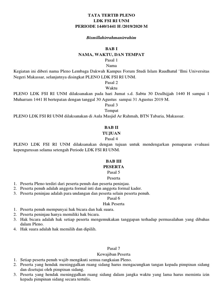 Tata Tertib Pleno Program Kerja Pdf