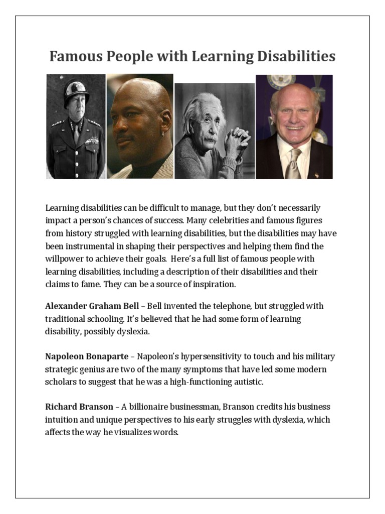 Famous People With Learning Disabilities PDF | PDF | Dyslexia