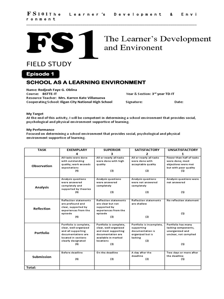 Field Study Episode 1 PDF Classroom Teachers