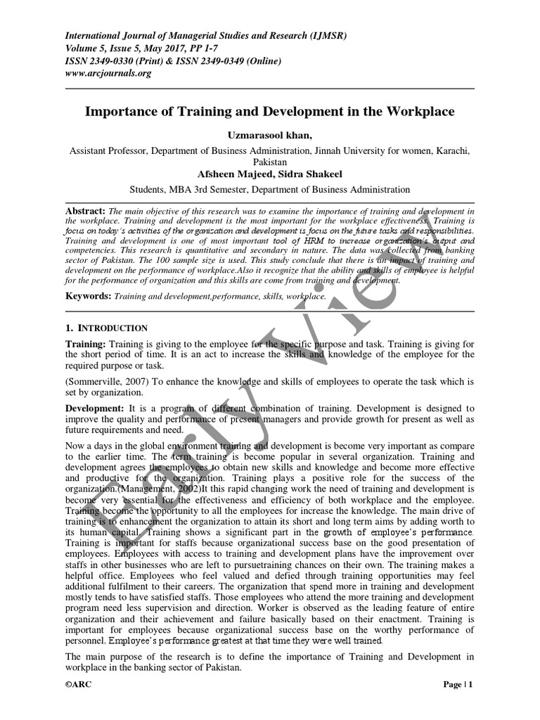 Importance of Training and Development in The Workplace 2017 | PDF ...