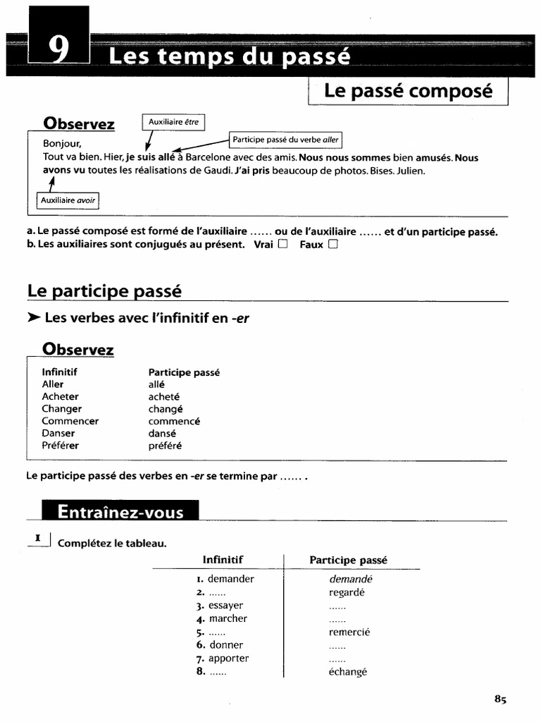 Le Verbe Commencer Au Passé Composé Passé Composé A1 | PDF