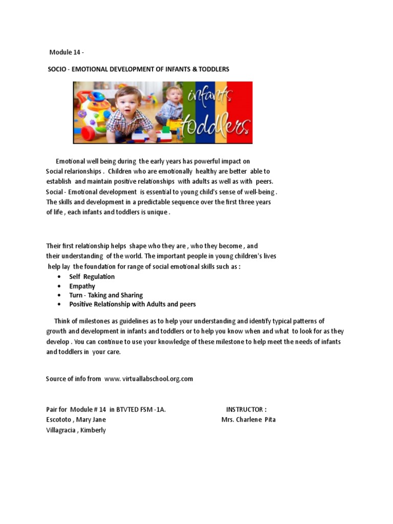 Socio - Emotional Development of Infants & Toddlers | PDF | Career ...