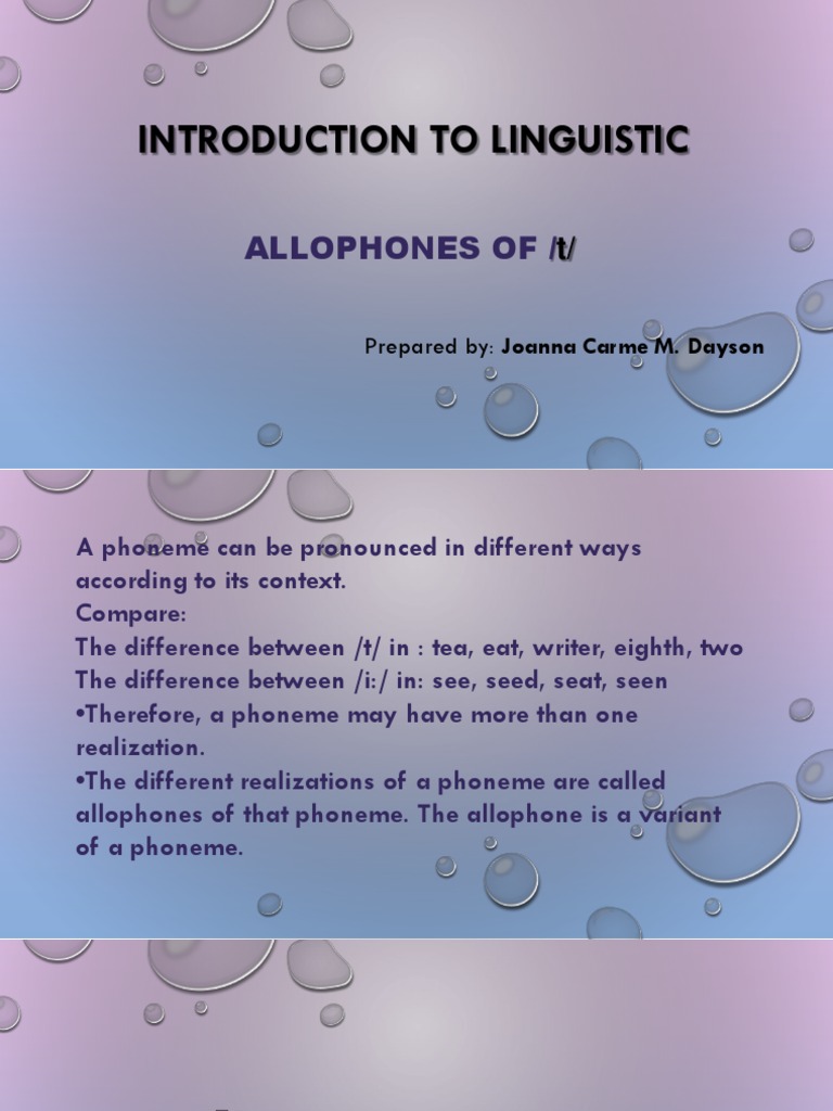 Introduction To Linguistic: Allophones of | PDF | Foreign Language Studies