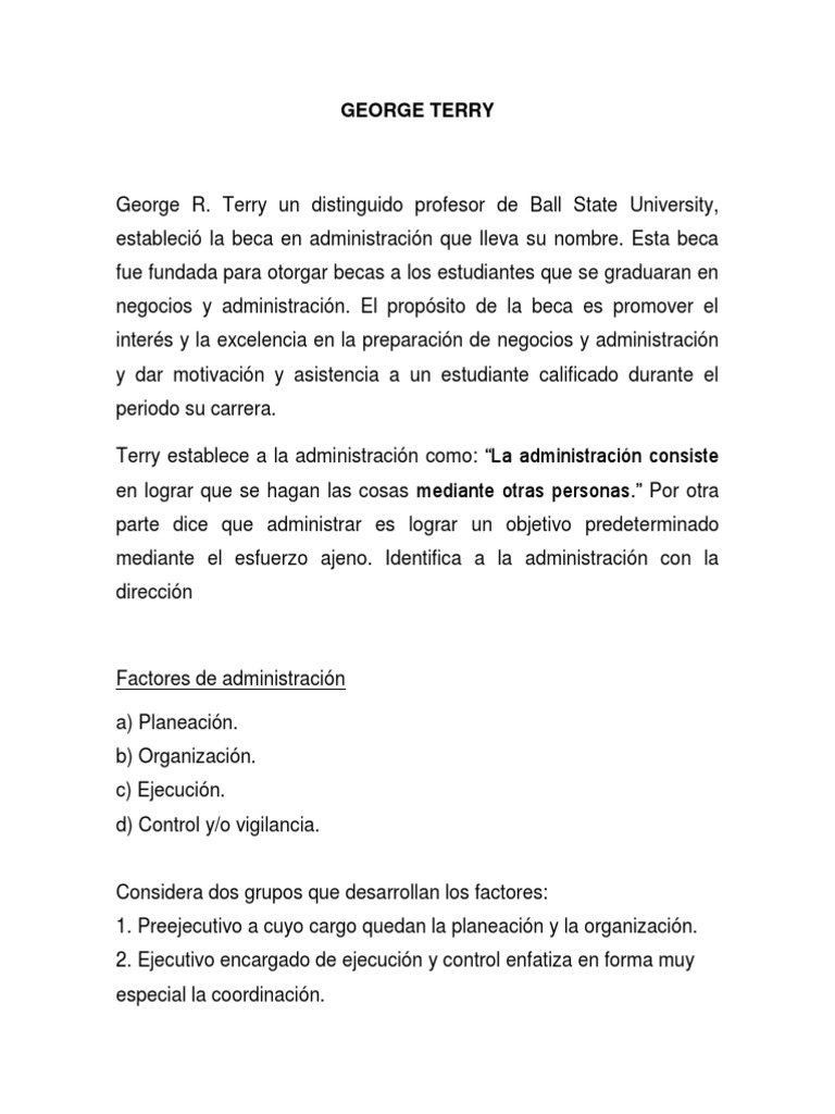 La filosofía de la administración según George Terry | PDF | Liderazgo ...