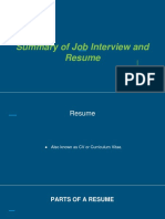 Summary of Job Interview and Resume