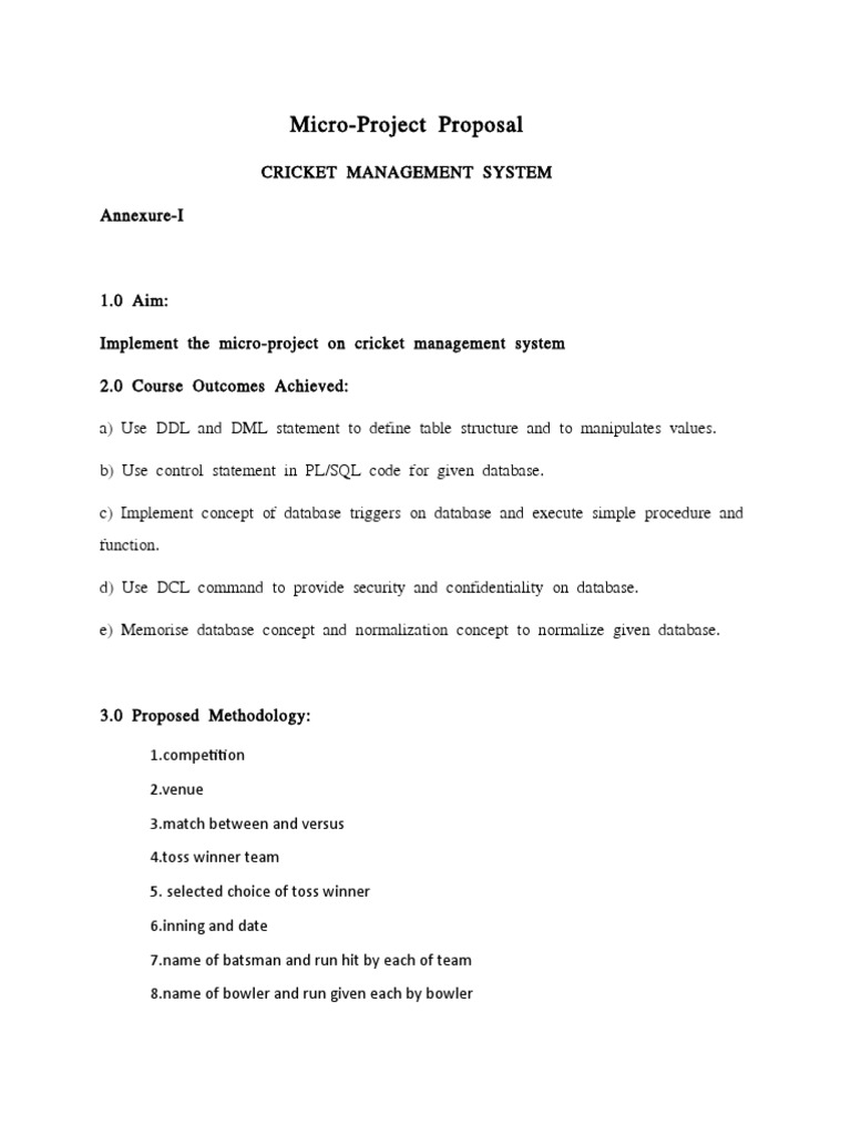 Cricket Management PDF Pl/Sql Databases