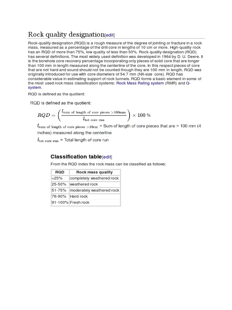 Understanding Rock Quality Designation (RQD) | PDF