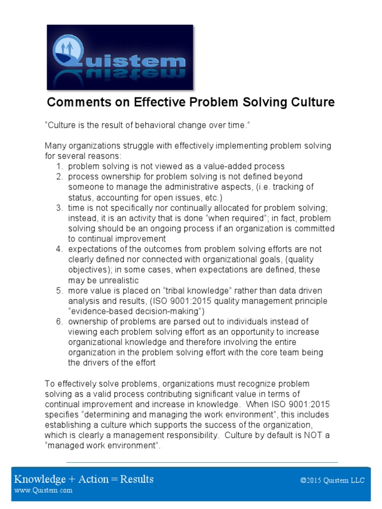 Comment So Neff Prob Solv Culture PDF Quality Management Knowledge