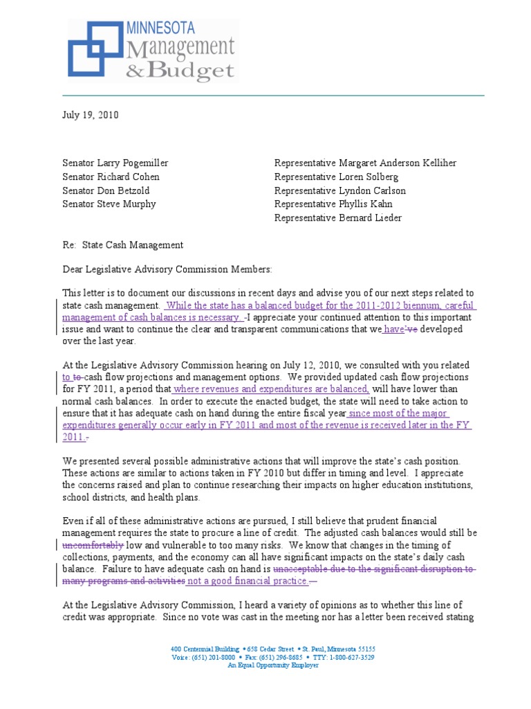 State Cash Management Advisory Letter | PDF | Budgets And Budgeting ...