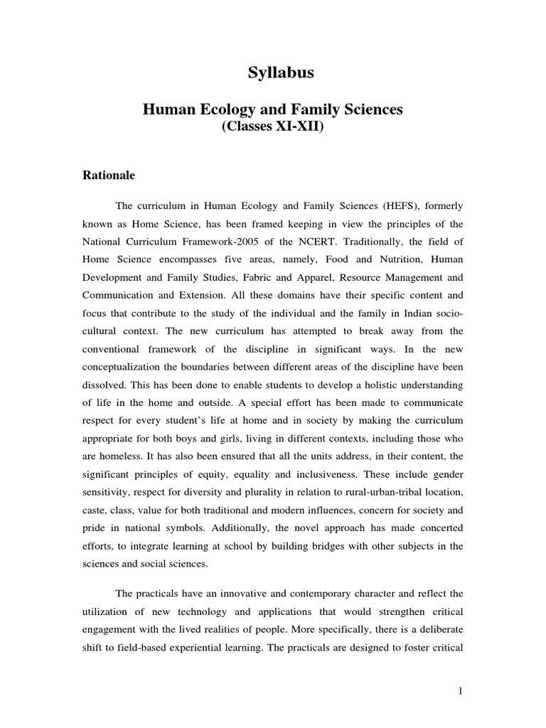 Human Ecology and Family Sciences: Syllabus | PDF | Curriculum | Home ...
