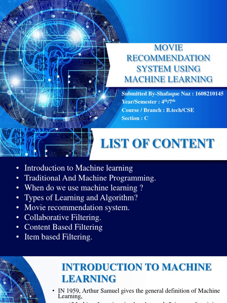 Industrial Training PPT On Movie System PDF Machine