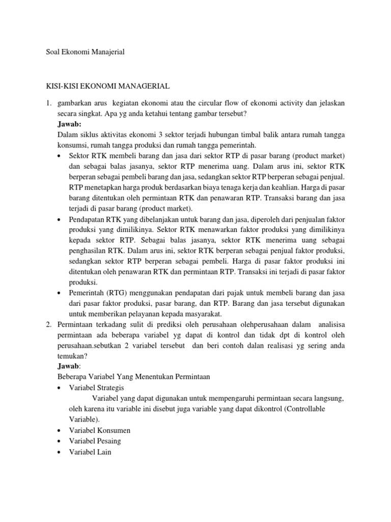 Kisi2 Soal Ekonomi Manajerial