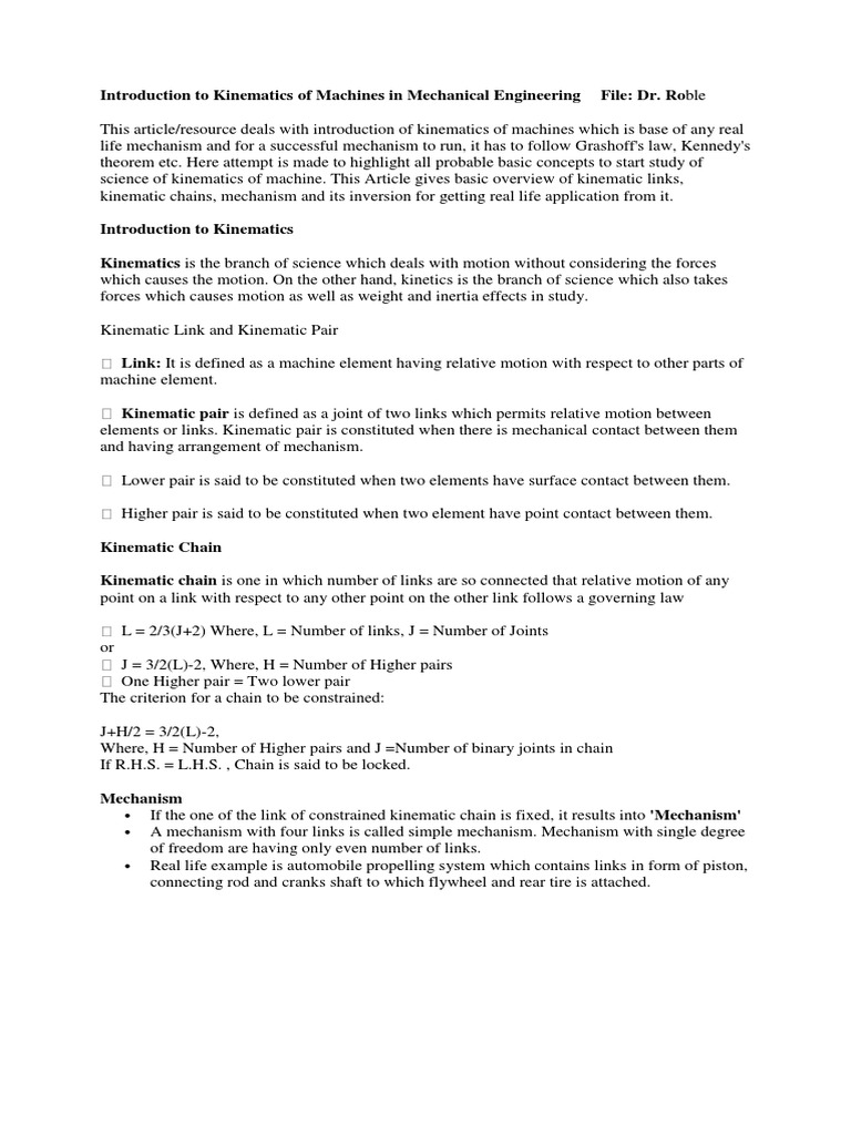 Basics of Kinematics in Machines | PDF | Kinematics | Machines