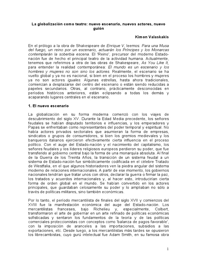 La Globalizacion Como Teatro PDF Mercantilismo Globalizaci n