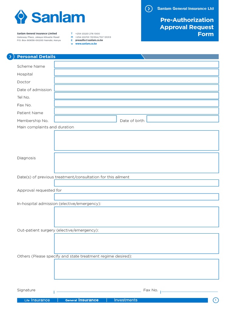 Sanlam PreAuth Form PDF PDF