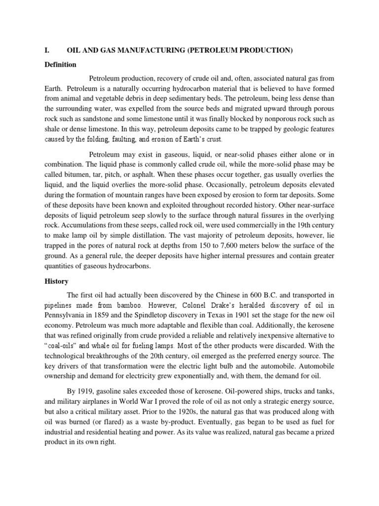 I. Oil and Gas Manufacturing (Petroleum Production) PDF Petroleum