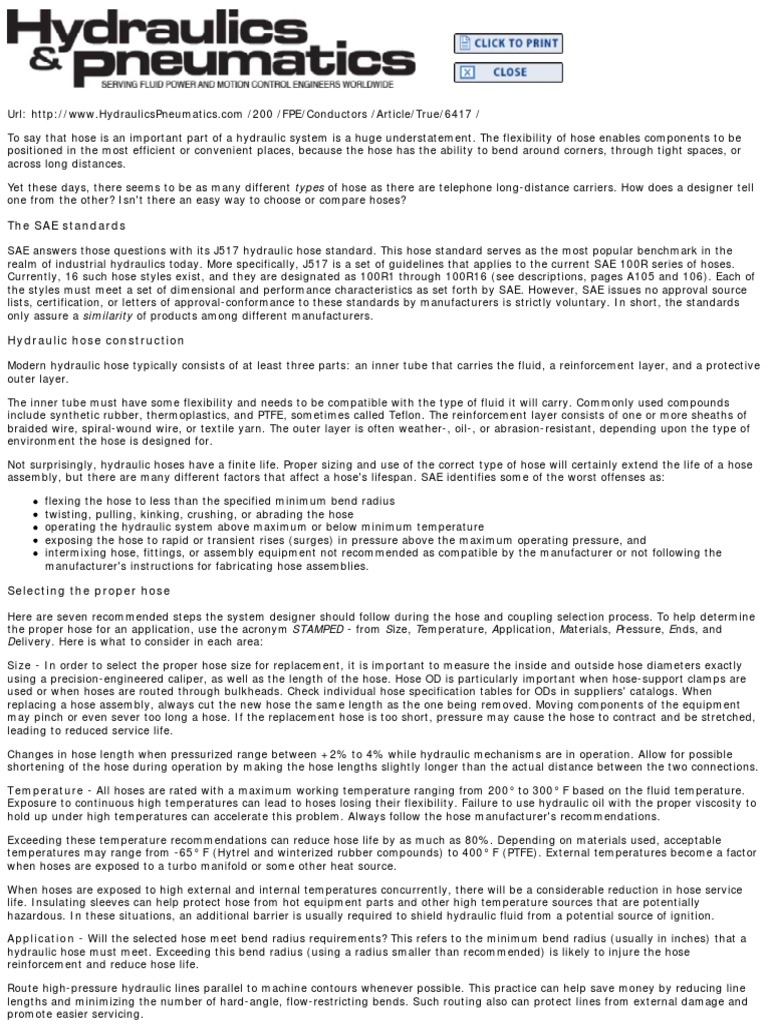 SAE J517 Hydraulic Hose Ratings PDF Hose Pipe (Fluid Conveyance)