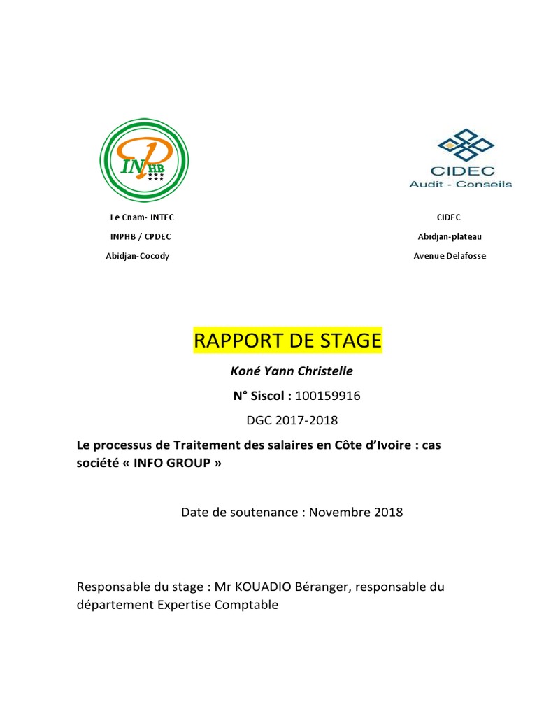 Thème De Rapport De Stage En Cabinet Comptable Rapport de Stage PDF | PDF | Audit financier | Heures supplémentaires