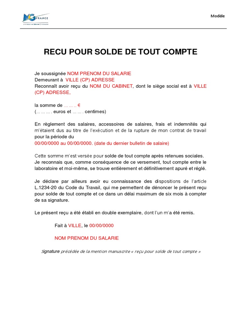 Modele Solde De Tout Compte Locataire Word