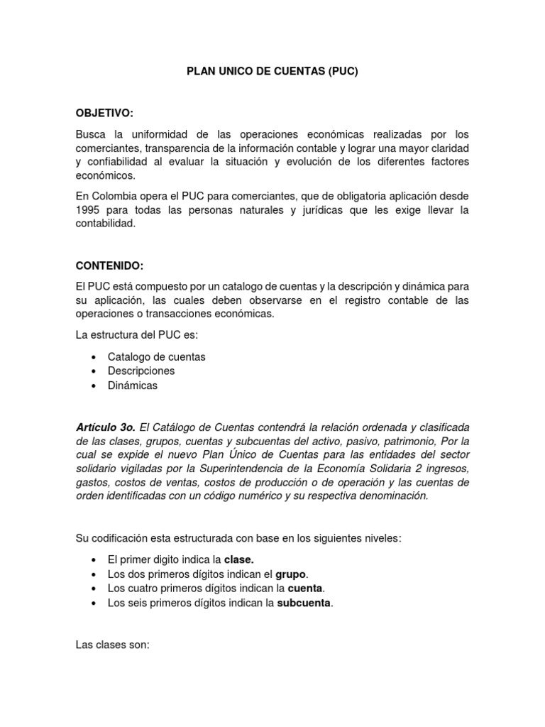 Plan Unico de Cuentas | PDF | Contabilidad | Business