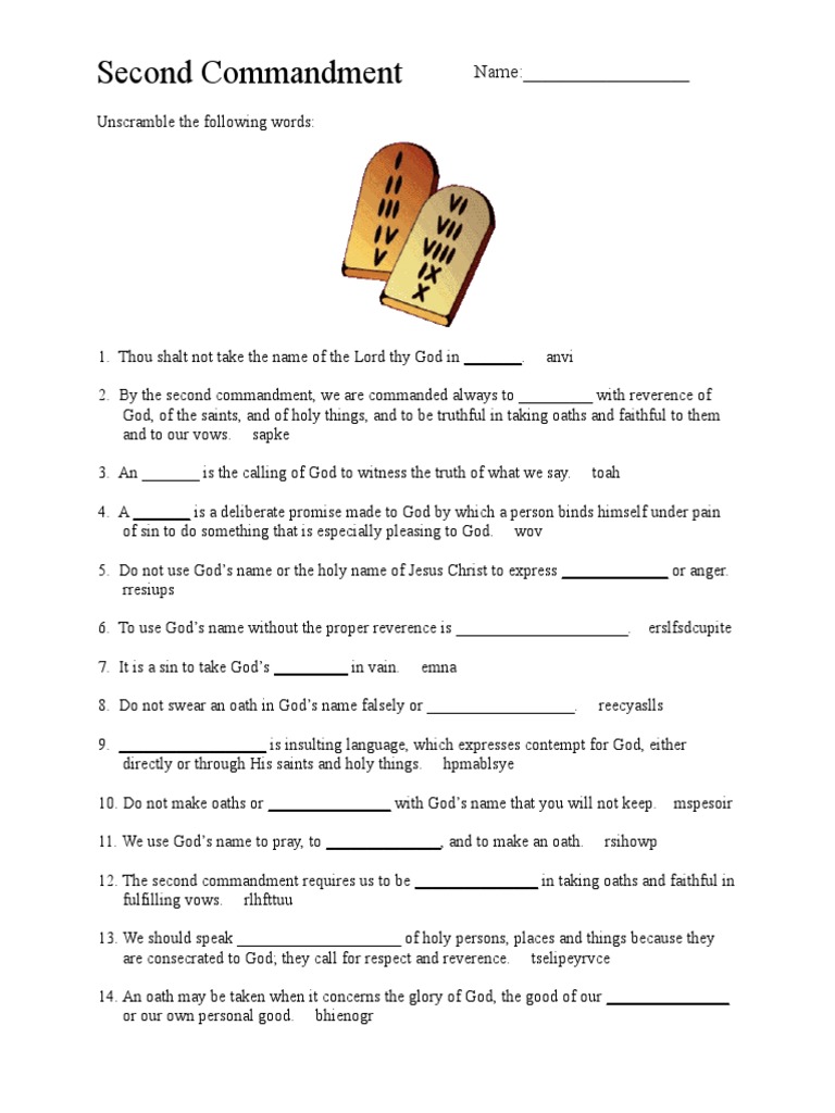 Second Commandment Word Scramble Quiz | PDF | Language Arts & Discipline