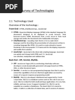 Survey of Technologies: 2.1 Technology Used