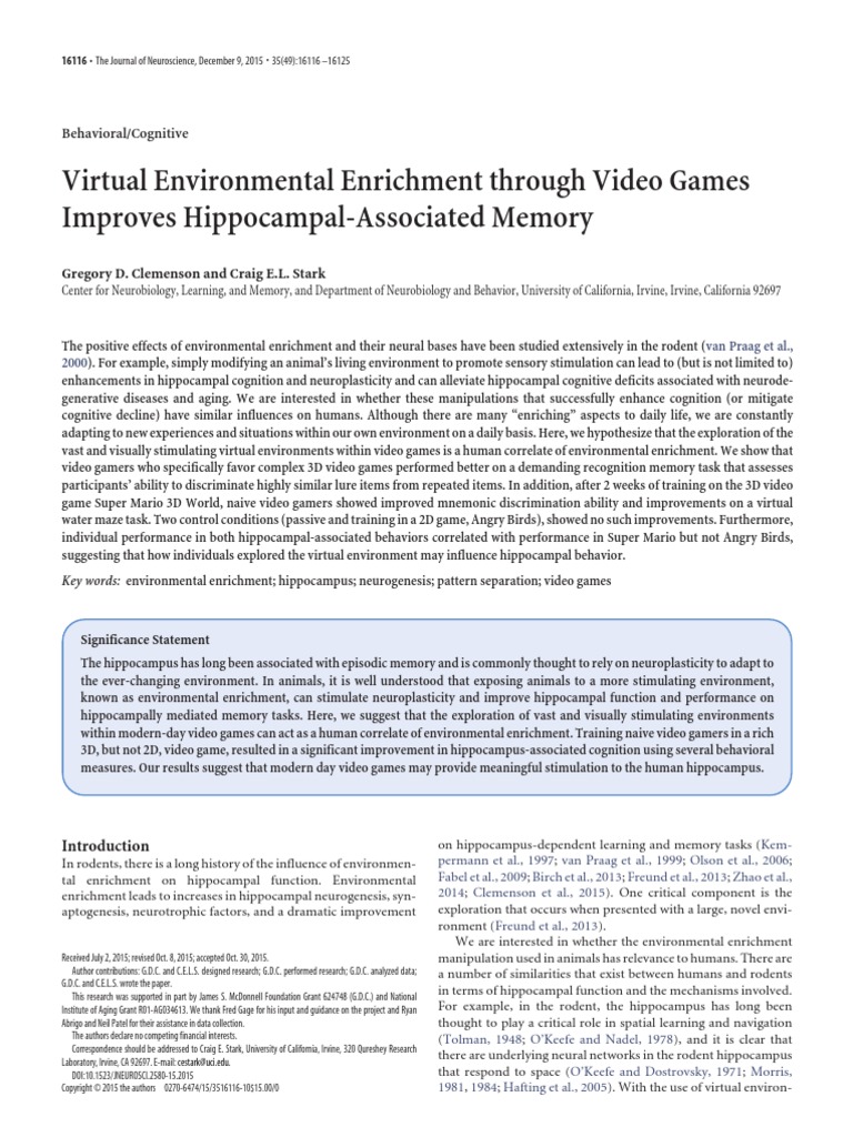 Game Improve Hippocampal PDF Hippocampus Video Games
