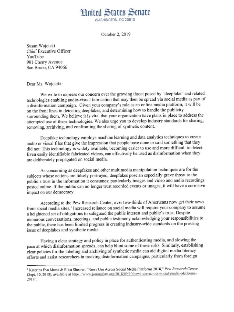 Deepfakes Letter To YouTube PDF