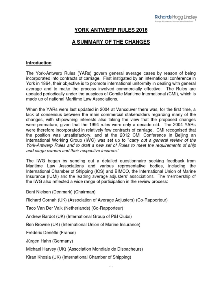 York Antwerp Rules 2016 PDF PDF Marine Salvage Admiralty Law