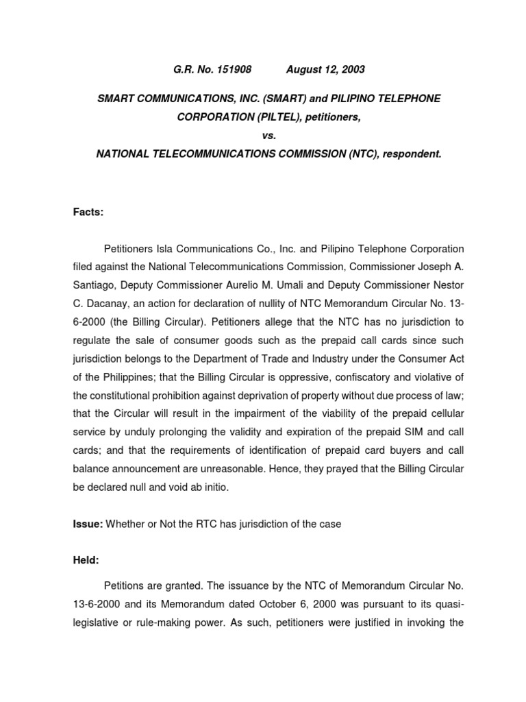 NTC Jurisdiction on Billing Circular Dispute | PDF | Judiciaries ...