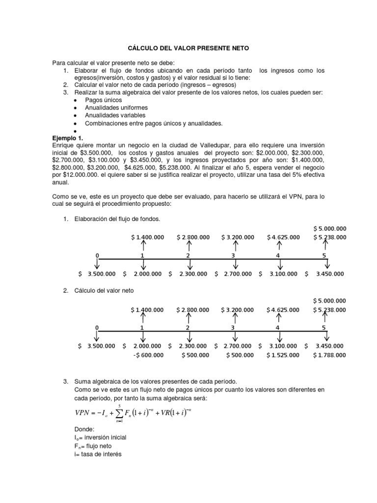 Cálculo del Valor Presente Neto | PDF | Valor presente neto ...