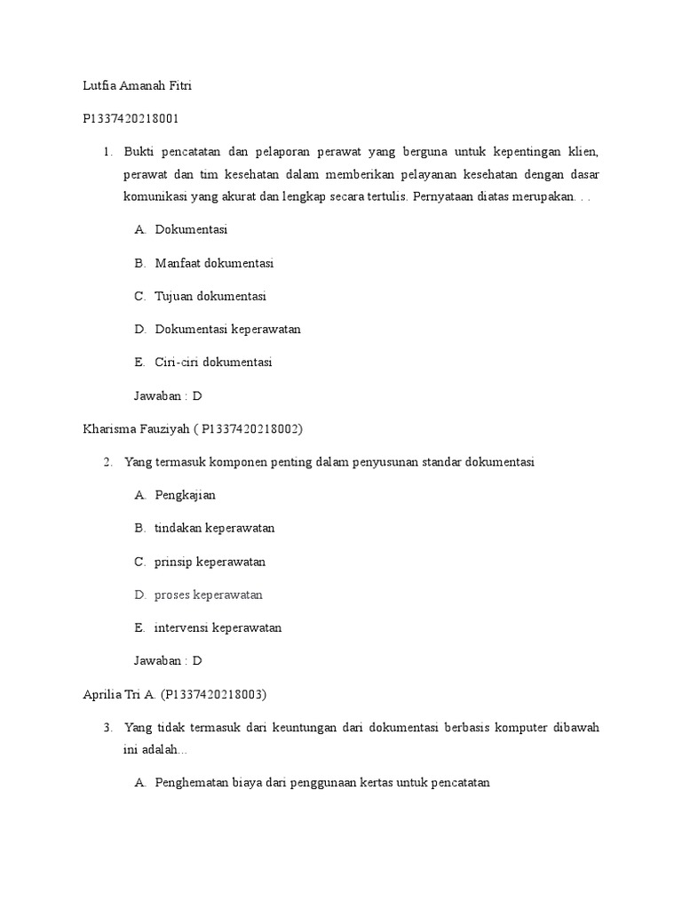 Soal Dokumentasi Keperawatan