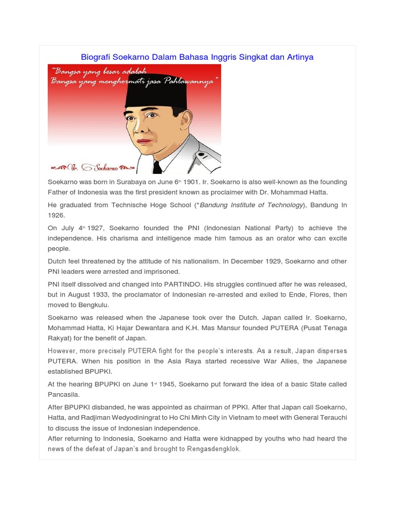 Biographical Recount Ir Soekarno Indonesia Indonesian People