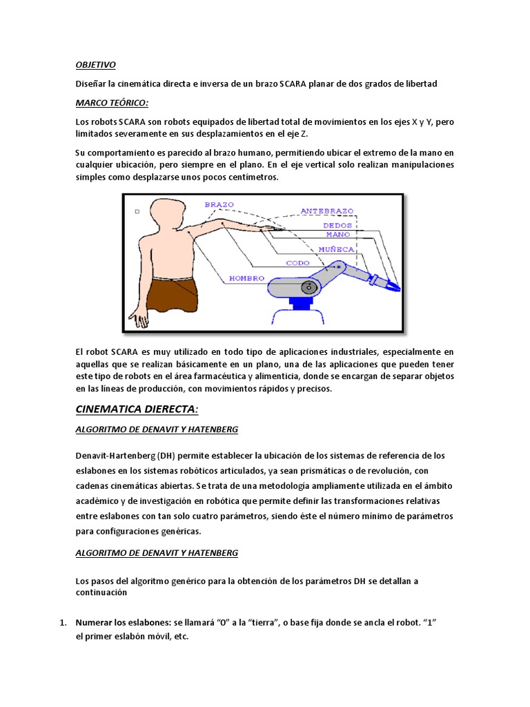 Cinemática de Robot SCARA y Algoritmo DH | PDF | Matriz (Matemáticas ...