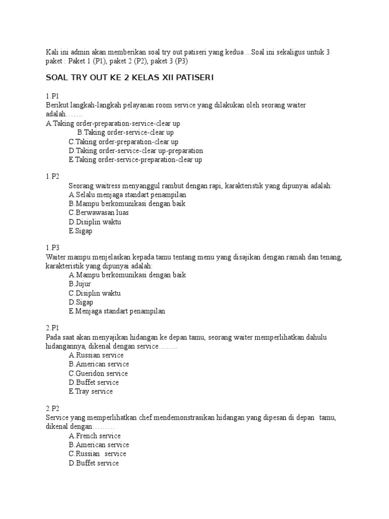 Contoh Soal Kue Indonesia