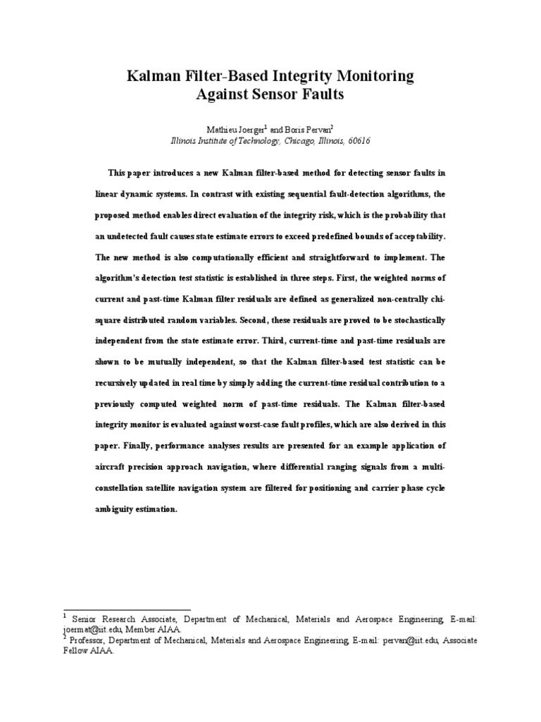 Kalman Filter-Based Integrity Monitoring Against Sensor Faults | PDF ...