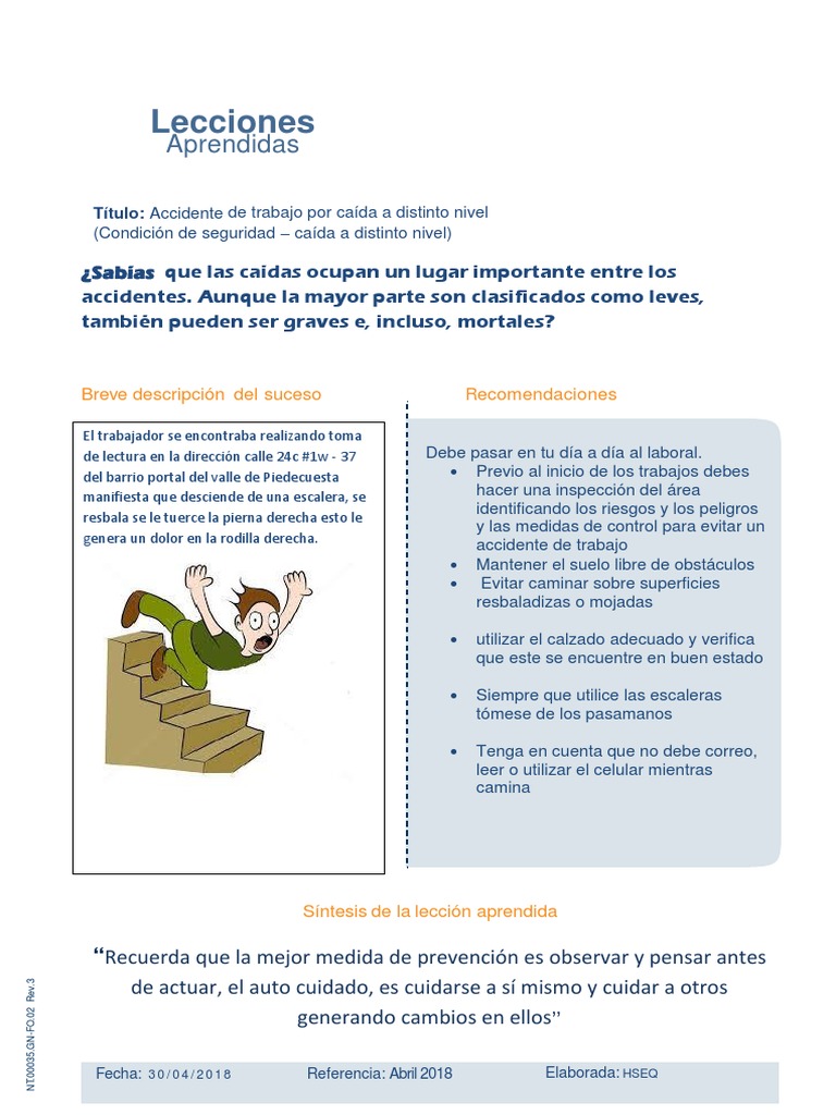 Lección Apredndida Caida en Escaleras | | Medicina