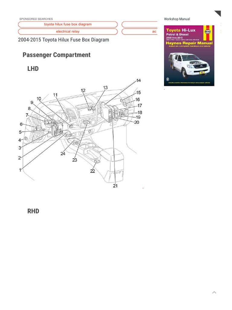 2004-2015 Toyota Hilux Fuse Box Diagrams and Component Locations | PDF