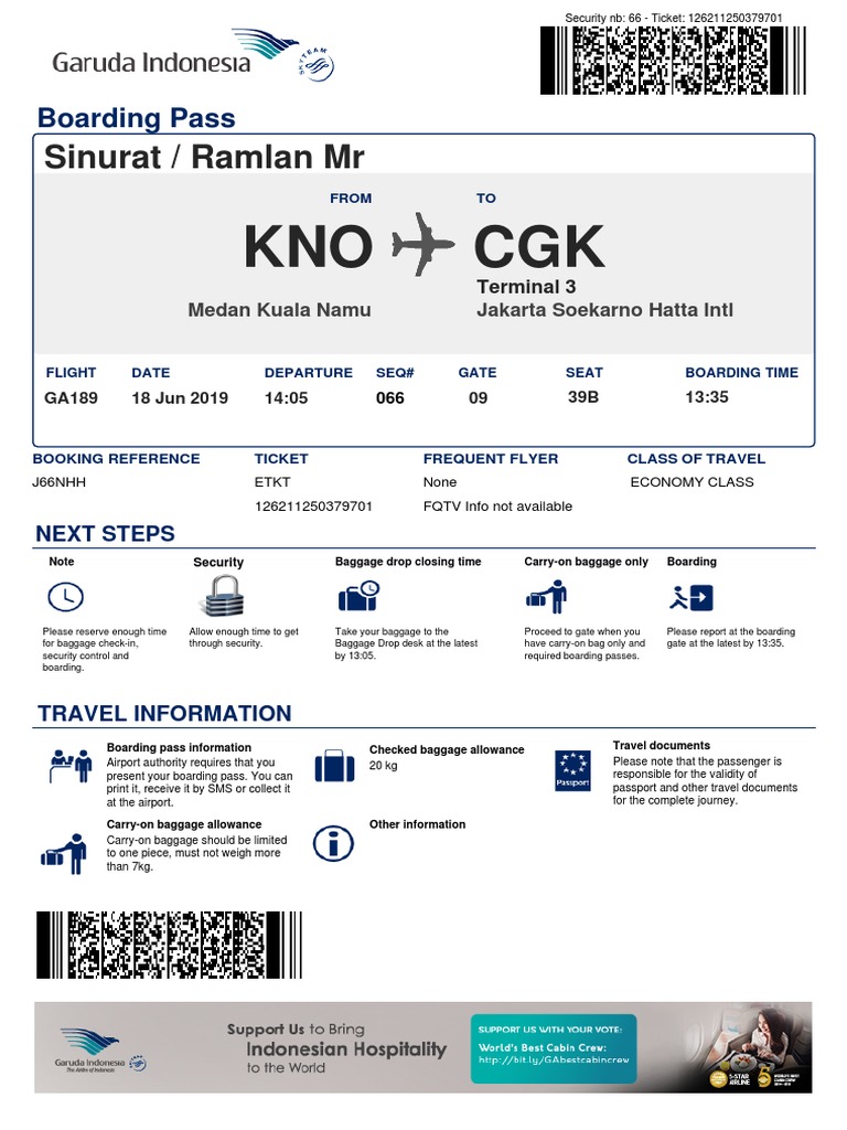 Boarding Pass Information for GA189 | PDF | Transport | Aviation