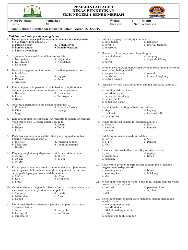 Contoh Soal Penjas Pjok Kelas Xi Semester 1