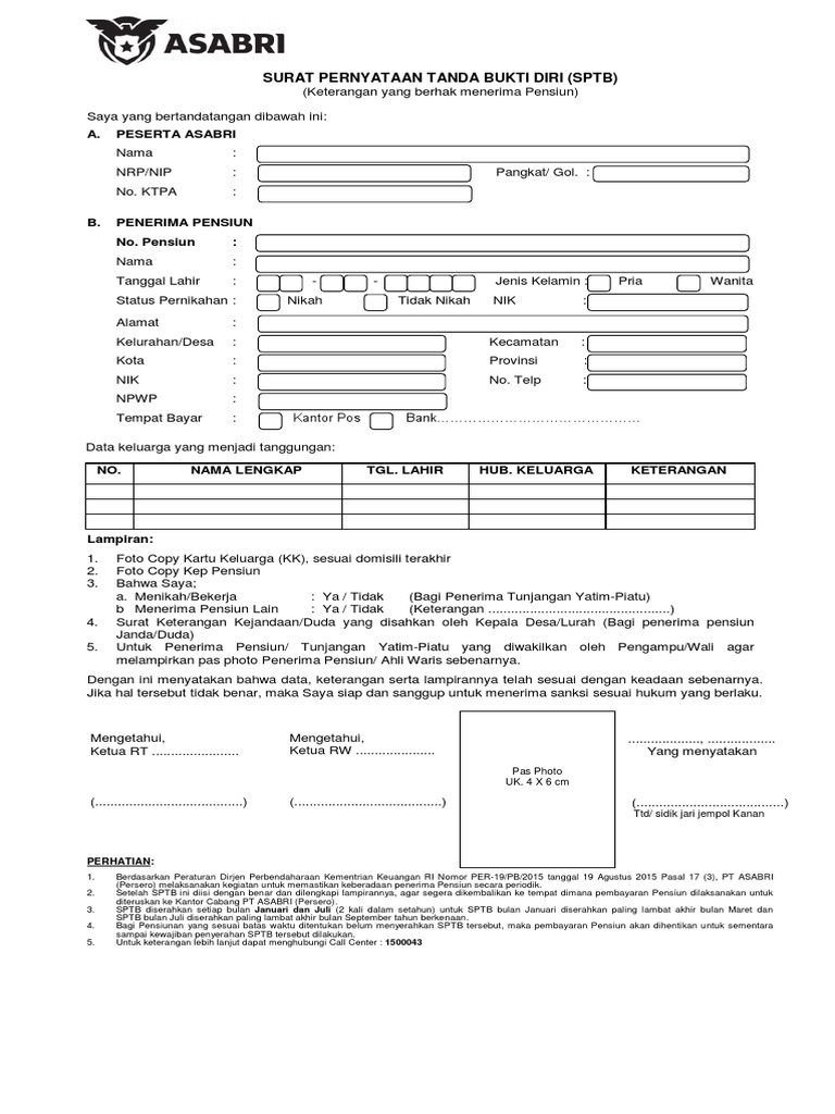 Formulir Sptb Asabri Pdf