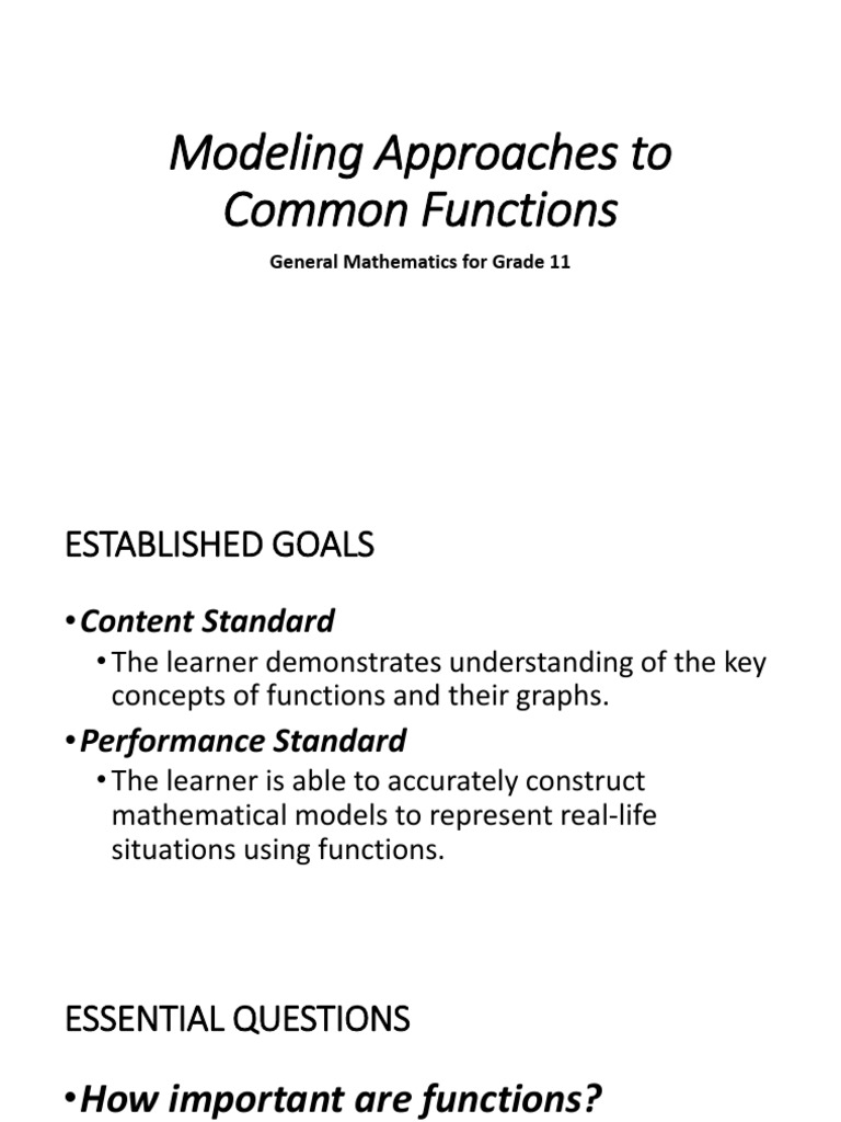 Modeling Approaches To Common Functions: General Mathematics For Grade ...